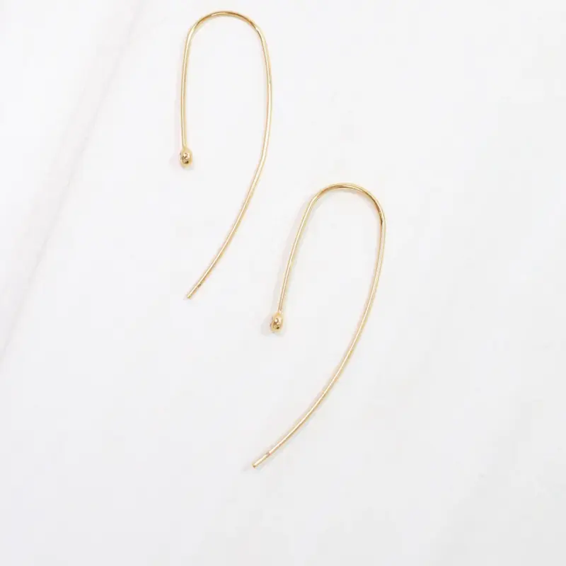 Reuben Wire Earring With CZ Stone Gold - Simple Design Earrings Featuring a CZ Stone Accent