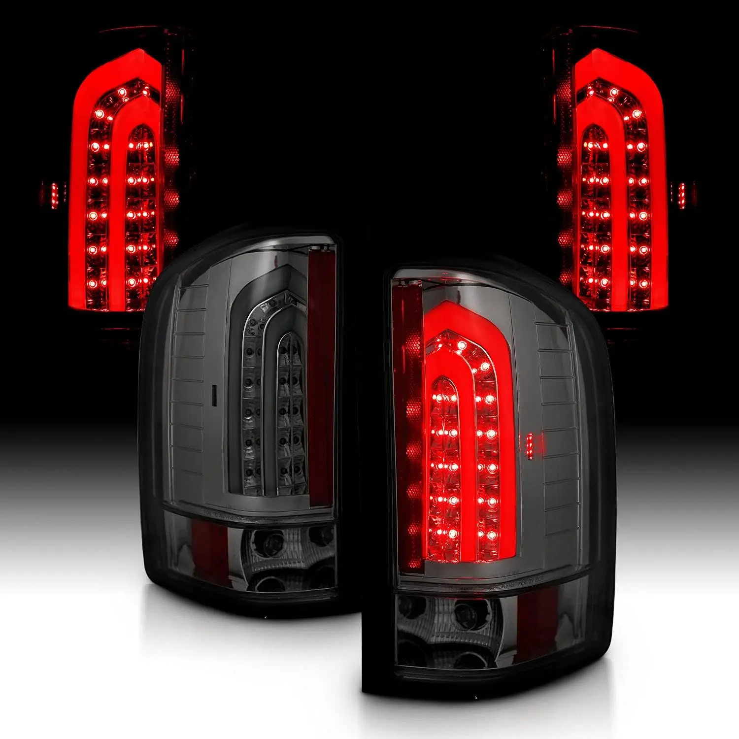 AmeriLite for 2007-2013 Chevy Silverado | GMC Sierra Heavy Duty Smoke LED Tube Taillights Rear Lamp Assembly Set - Passenger and Driver Side