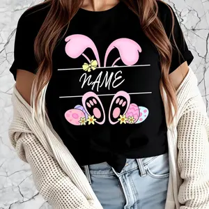 [Pet Customization] Women's Customizable Name Personalized Round-neck T-shirt with Rabbit Ears Printed On It. 100% Breathable And Suitable for Various Scenarios Such As S,, Commuting, And Leisure. It Is Comfortable, Soft