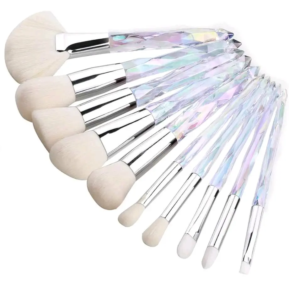 LUXURY 10PCS Crystal Style Professional Makeup Brush Set - Specifically Designed for You! Suitable for face and eye makeup applications. Perfect for smooth, controlled and streak-free application with powder, cream or liquid cosmetics. Includes 10 pieces