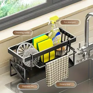 Multifunctional Plastic Kitchen and Bathroom Sink Storage Rack Set, Faucet Hanging Organizer for Dishcloths Sponges Brushes, Durable Easy Clean Home Organization Tool