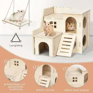 6-Piece Wooden Hamster Toy House Set, Ideal for Small Hamsters, Durable & Fun Playhouse, Perfect for Pet Enrichment