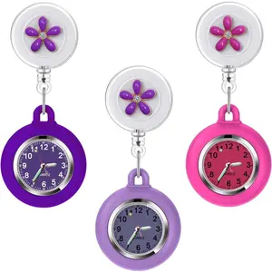 3Pack Retractable Nurse Watch for  Doctors Cute  Clip-on Hanging Lapel Nurse Watch with Second Hand, Cover Brooch Fob Pocket Watch Badge Reel