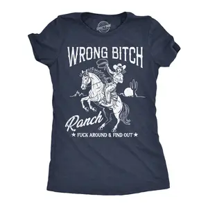 Womens Funny T Shirts Wrong Bitch Ranch Sarcastic Cowgirl Graphic Novelty Tee for Ladies Funny Womens T Shirts Cute Vintage Fashion Casual Ladies T-Shirt Gift offensive Tops for Women Funny Sarcastic Top Navy -