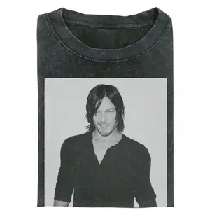 Norman Reedus Black & White Graphic T-Shirt, Walking Dead Fan Shirt, Unisex Long Sleeve Casual Wear, Gift for Men, Gift for Women, Crew Neck T-shirt, Trending T-shirt