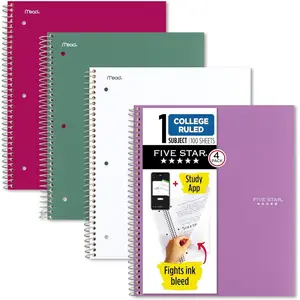 Spiral Notebook + Study App, 100 Sheets, 1 Subject, College Ruled Paper, Fights Ink Bleed, Water Resistant Cover, 820337-ECM, Purple, Pink, White & Green, 8-1/2" x 11", 4 Pack