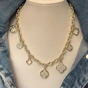 Caroline Charm Clover 14k Gold Plated Necklace and Bracelet Jewelry Set with Elegant Clover Charms