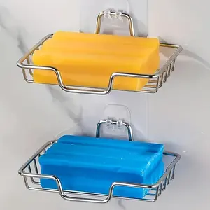 Stainless Steel Soap Holder, No Drilling Required, Wall Mountable, Bathroom Soap Dish with Adhesive Drain, Rustproof and Waterproof, Soap Rack, Bathroom Accessories