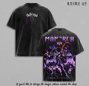Shadow Monarch Solo Leveling Vintage Washed Oversized Tee Sung Jinwoo Dark Graphic Streetwear Heavy Cotton Loose Fit Retro Dark Aesthetic Casual Daily Wear Bold Anime Art Trendy Manga Apparel Ideal Merch Gift For Adult Fantasy Anime Fans        ？ ？ ？