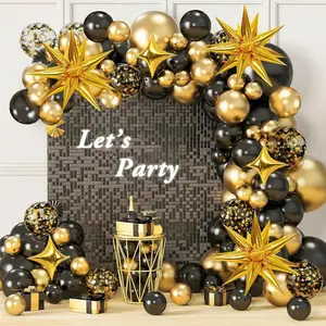 Black and Gold Balloon Arch Kit, 126PCS Black and Gold Party Decorations for 2026 Graduation, Anniversary, Wedding, Prom, Retirement, Bachelorette, Birthday Decorations for Men Women