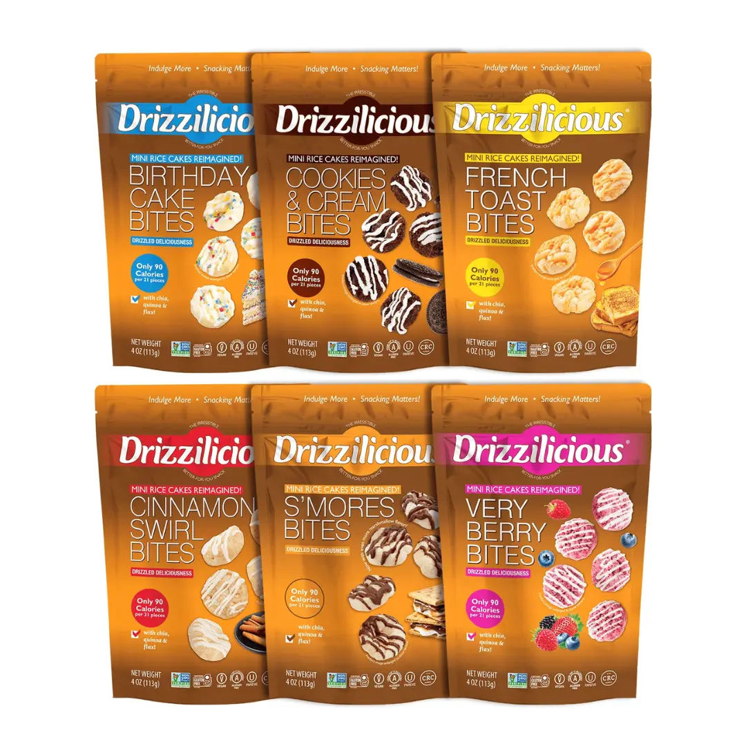6 Pack - Drizzilicious Mini Rice Cakes Variety Pack 4oz 6 Pack - Drizzilicious Mini Rice Cakes Variety Pack 4oz