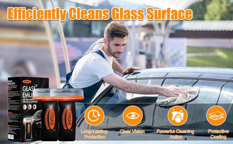 Glass Oil Film Remover for Car,Roll-On Glass Compound with Cleaning Window Board,Removes Oil Film & Smudges,Universal Effective Anti-Rain Fog Brush Oil Film Cleaning  for Car Windshields,car accessories