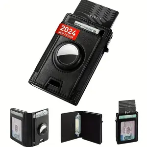 Slim AirTag Wallet For Men, Minimalist Mens Wallet With Elastic Strap Pocket - RFID Shielded Card Holder With Elegant Minimalist Design