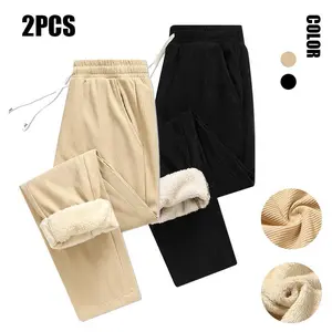 Women's & Men's Fleece-Lined Corduroy Straight-Leg Pants, made of corduroy fabric with a vintage style, warm fleece lining for warmth and cold resistance, suitable for men and women for autumn and winter outings and home leisure.