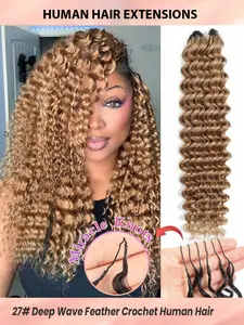 Boho Braids Miracle Knots Crochet Human Hair In 100% Remy Feather Line Crochet Hair Braids Salon Silky Seamless Invisible Solid Color 27# Honey Blonde Feather Crochet Human Hair Braiding For Thin Hair Woman Micro Pre Looped Deep Wave Human Hair Extensions