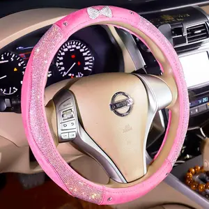 Steering Wheel Cover for Women Girls Bowknot Bling Accessories 15 Inch Universal Colorful  Rhinestone  Anti-Slip Wheel Protector