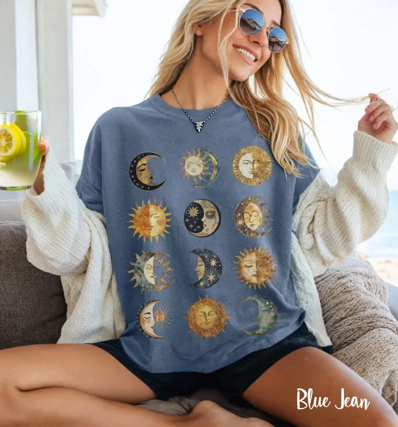 Comfort colors Celestial Sun & Moon T-Shirt, Vintage Astrology Graphic Tee, Cosmic Zodiac TShirt, Boho Spiritual Starry Sky Tee, Mystic Sun Moon