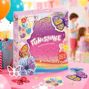 FUN & SHAKE Glitter Craft Kit for Kids, Animal、Flowers & Butterflies、Unicorns & Princesses,DIY Fun Shake Art Supplies with Keychains, Mess-Free Activity, Travel Toy, Birthday Gift for Girls & Boys Ages 4.