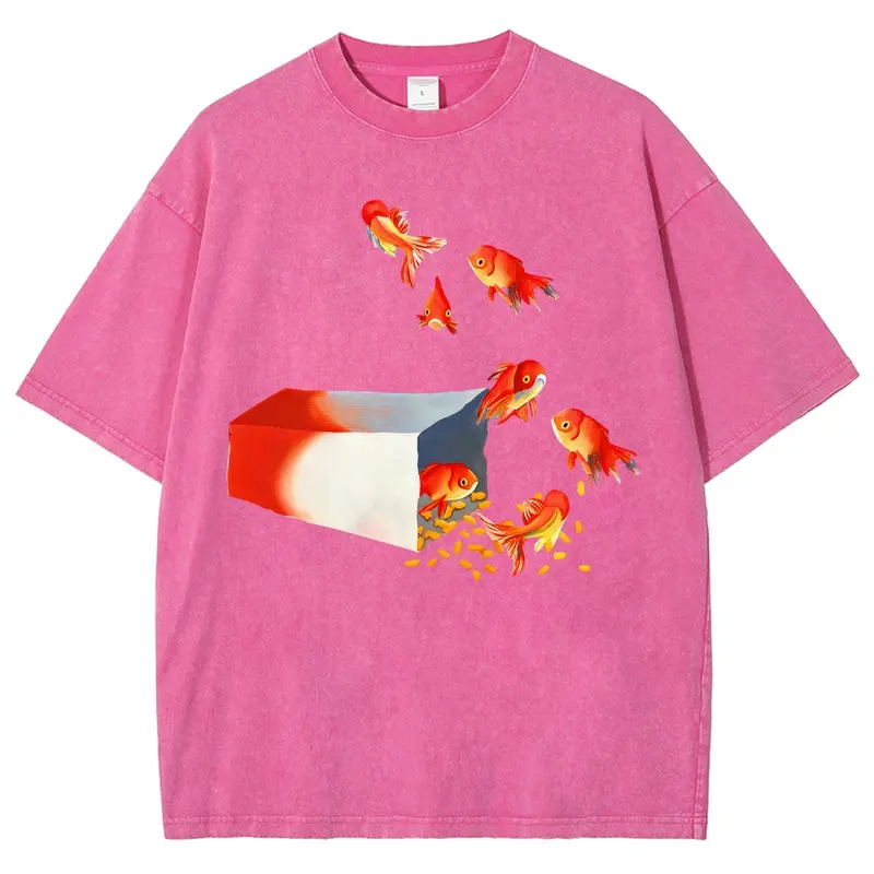 Men's Oversized Gold Fish Fun Graphic Vintage 90s T-Shirt - Unisex Fit, Soft Fabric, Streetwear Vacation Outfit, Easy to Style, Trendy Graphic Shirts, Men's Tops Clothing, Men's T Shirts