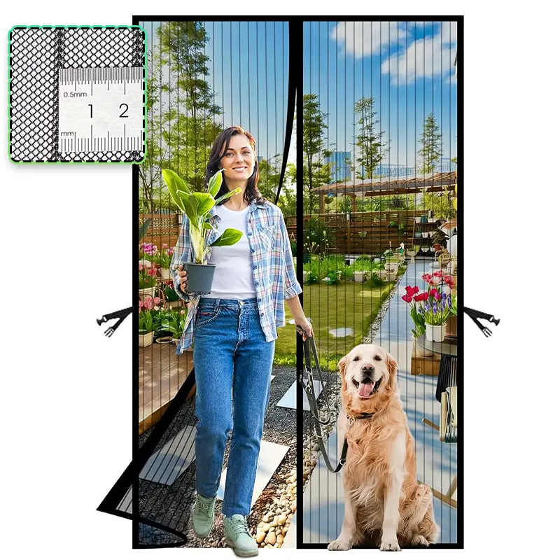 AIYYIPA Magnetic Screen Door -Retractable Screen Door Mesh for Front Door or Sliding Door, Pet Friendly, Hands-Free Closure Keeps Bugs Out & Lets Breeze in, Stripe Black