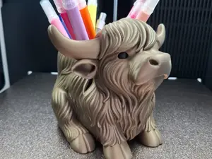 Highland Cow Pencil Holder - Unique Desk Organizer for Office Supplies and Home Decor
