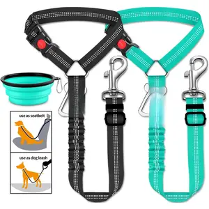 3-piece dog car seatbelt set - retractable and adjustable pet seatbelt, suitable for vehicle headrests - heavy-duty, elastic and durable dog car seatbelt