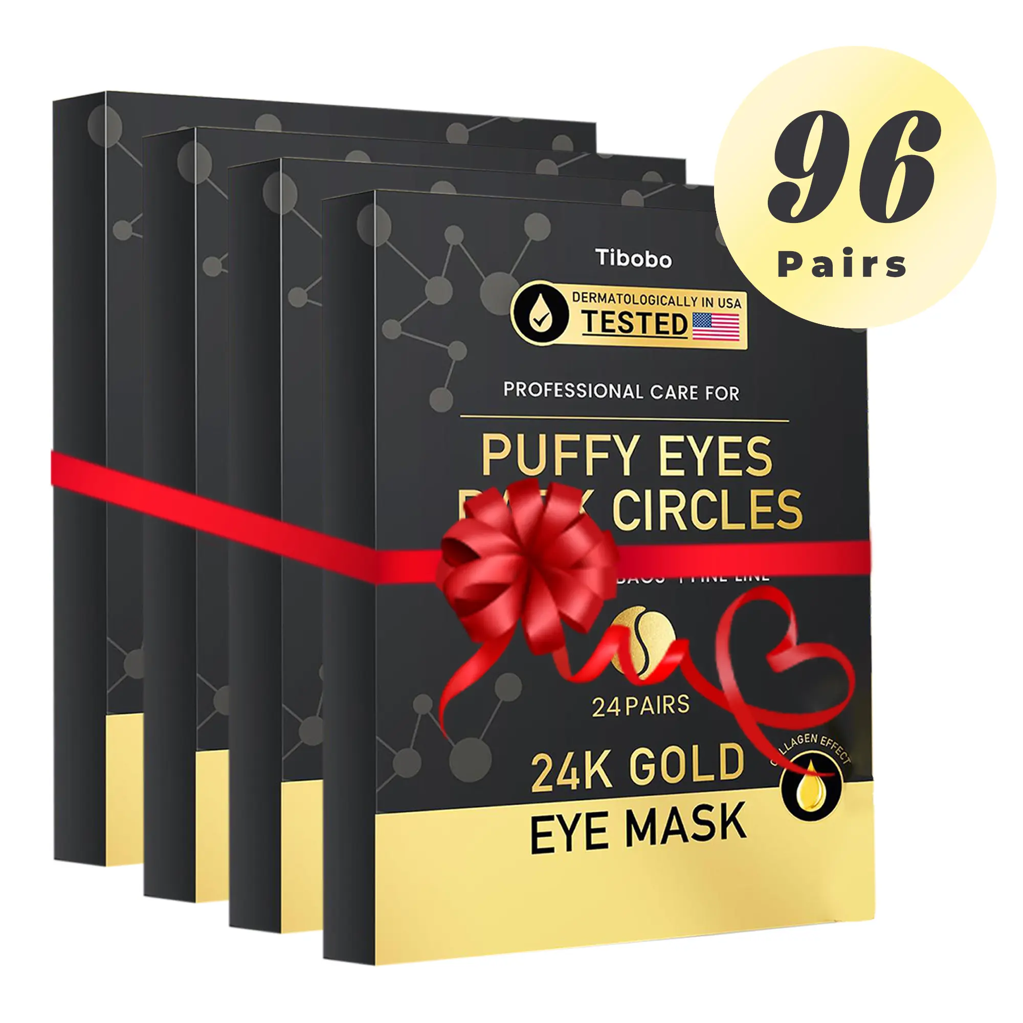 [Tibobo Official] 24k Gold Golden Under Eye Rejuvenating Patches ,96pairs Tightening and Lifting Eye Patches,Hydrating Brightening & Firming Eye Gel, Hydrate Evening Skin Care Hyaluronic Eye Mask Moisturize Moisture