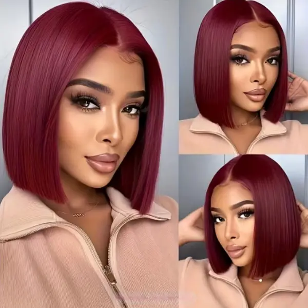 VIPbeauty 99J Bob Wig 250% Density Blunt Cut Bob Wig 2*6 Lace Front 12 Inches Bob, Pre Cut Plucked Transprant Lace Short Wig Ready To Go Natural Color