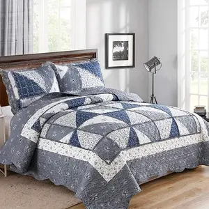 Grey Floral Patchwork Quilt Set 132x120 Alaska  Size Bedding Set 3- Extra Wide Super  Size Rversible Quilted Bedspread Coverlet Set Comforter Bed Cover with 2 Pillow Shams | Grey Quilt Set