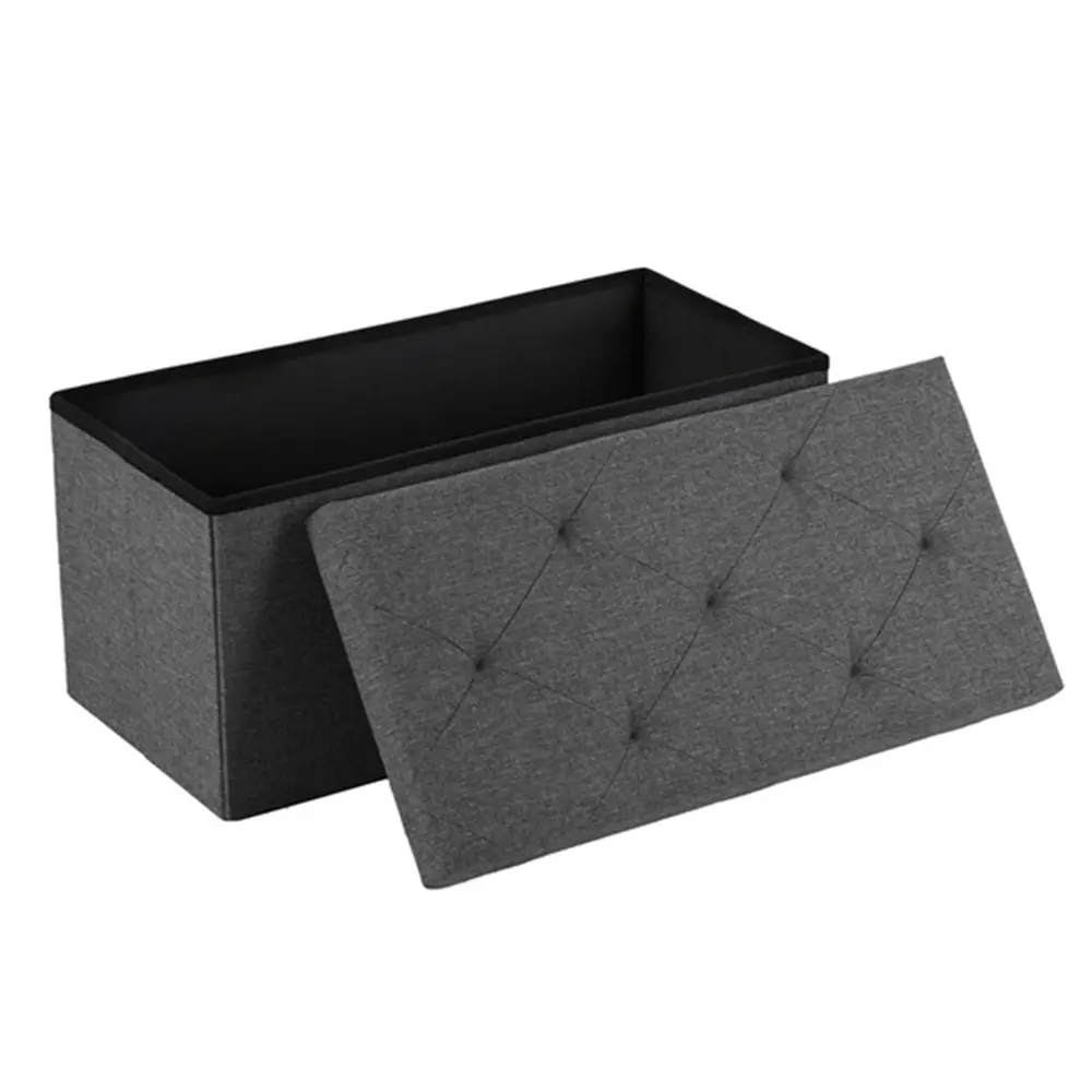 Folding Storage Ottoman Bench 30 Inch Grey Padded Seat 660 lb for Bedroom Living Room Entryway