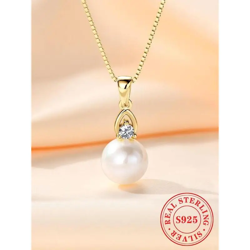 S925 Sterling Silver Pearl Exquisite Trendy Pendant Necklace with Box, Natural Freshwater Pearl Necklace, Fashion Jewelry Accessories for Women & Girls S925 Sterling Silver Pearl Exquisite Trendy Pendant Necklace with Box, Natural Freshwater Pearl Necklace, Fashion Jewelry Accessories for Women & Girls