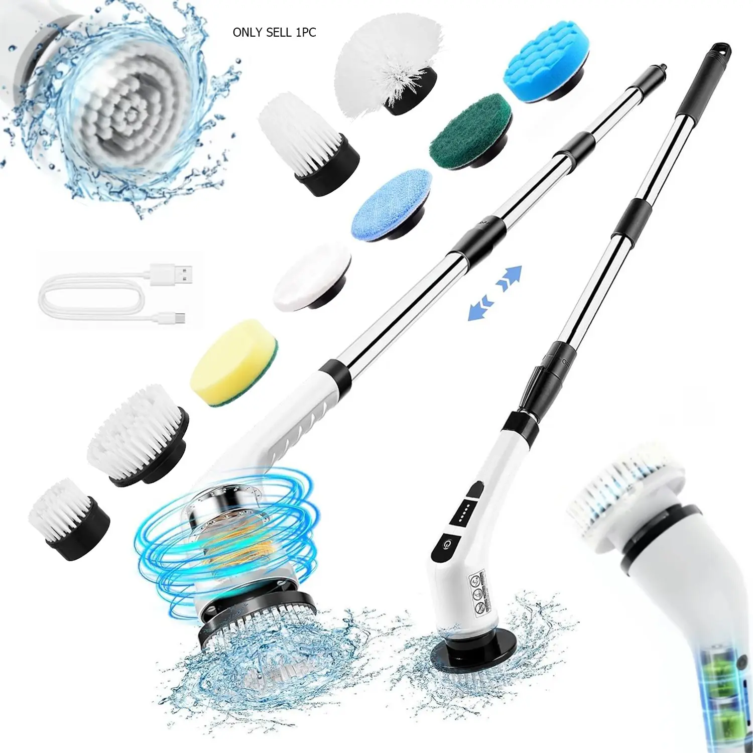 9-In-1 Electric Rotating Cleaning Brush Set, Cordless Electric Scrubber, 2 Adjustable Speed Settings, Equipped With 9 Interchangeable Brush Heads, Suitable For Floors, Bathrooms, Bathtubs, Floor Mats, And Ceilings.