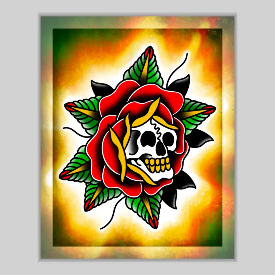 8x10 Vibrant Art Print - High Quality Gloss Paper - Wall Decor - Rose Skull -  Artistic Photo