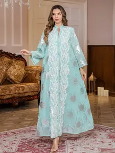In-stock Middle Eastern women's traditional style embroidered mesh dress JaIabia, fashionable and elegant long robe, Kaftan long robe, festival evening dress Abayas, Dubai Abaya