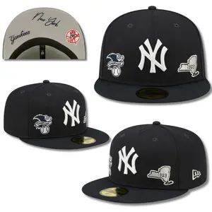 New Era 59FIFTY New York Yankees Fitted Baseball Cap – Black MLB Flat Brim Hat with White NY Logo & 1903 Heritage Side Patches, Premium Streetwear Baseball Cap for Men & Women