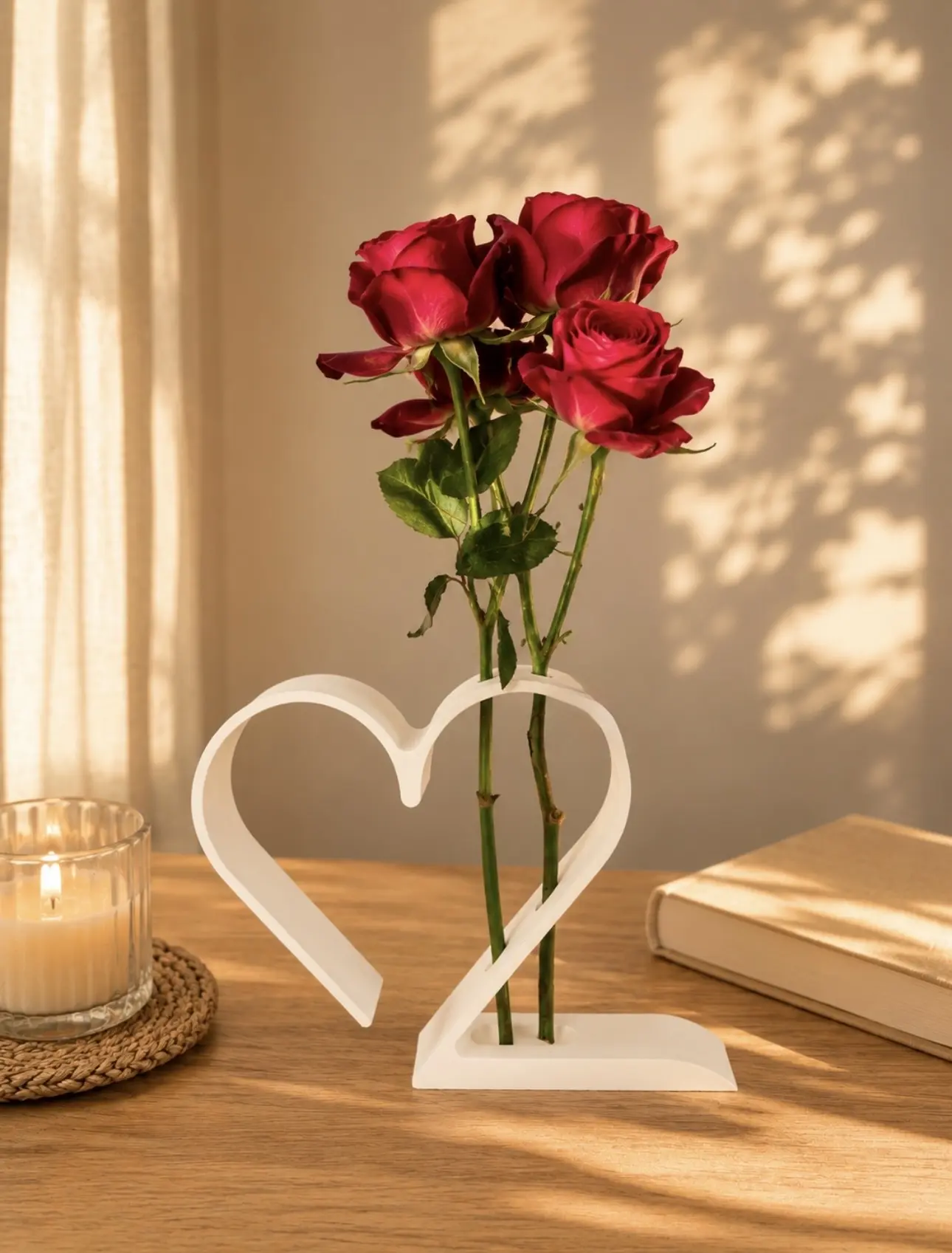 Elegant Heart Rose Vase Holder - Minimalist Lightweight Decorative Flower Accessory, Decorative Ornamental Vases, Modern Home Organizer for 0-50 cm Displays, Home Supplies Gift