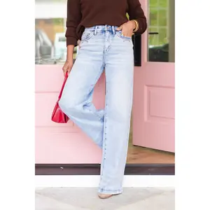 Saige High Rise Light Wash Tummy Control Wide Leg Jeans