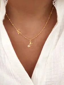 Women's Initial Zirconia Cherry Pendant Necklace, Letter Necklace, Stainless Steel Chain Jewelry, Elegant Design for All Occasions