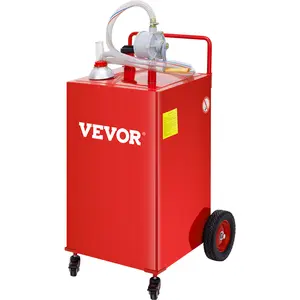 VEVOR 30 Gallon Fuel Caddy, Gas Storage Tank & 4 Wheels, with Manuel Transfer Pump, Gasoline Diesel Fuel Container for Cars, Lawn Mowers, ATVs, Boats, More, Red Bottles Hand