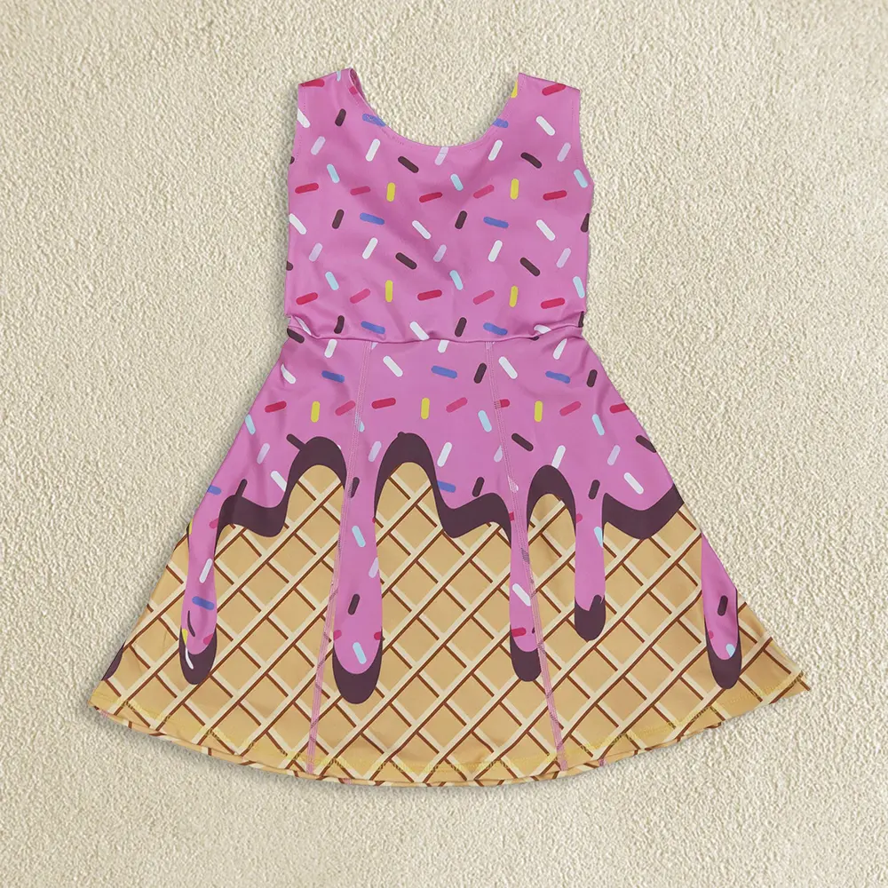 GSD2413 Baby Girls Hot Pink Ice-cream Drip Yoga Skort Knee Length Dresses
