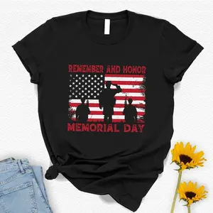 Memorial Day American Flag T-Shirt Remember & Honor Casual Cotton Shirt for Men & Women 100% Cotton Comfortable Everyday Wear Unique Gift Idea