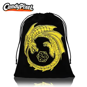 1PCS yellow dragon pattern velvet storage bag, suitable for MTG game storage, dice storage, and the perfect choice for holiday gifts.