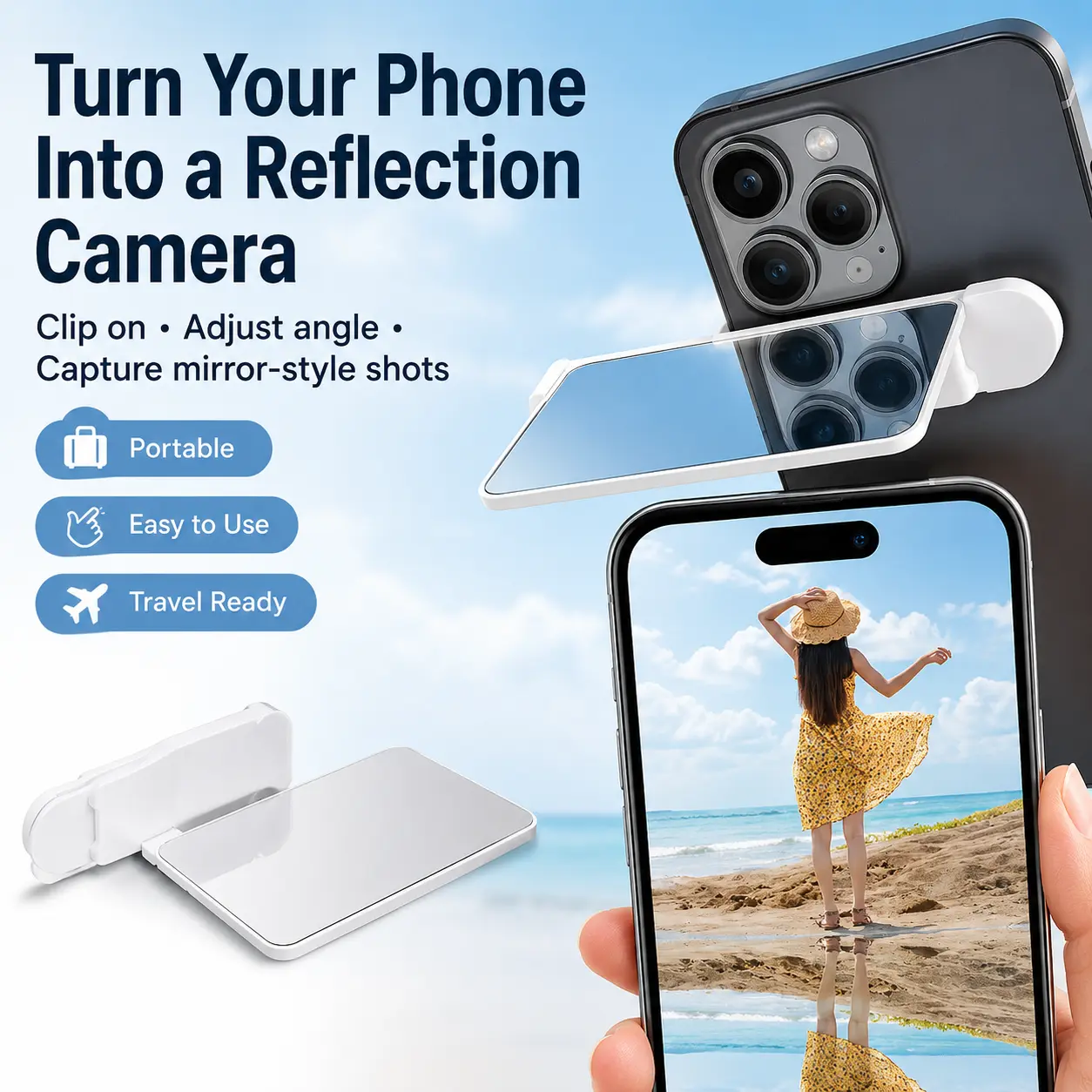 Smartphone Reflection Clip, Cinema-Grade Mobile Camera Accessory & Travel Photography Gadget for Android & All Smartphones, Creates Stunning Mirror-Sky Effect