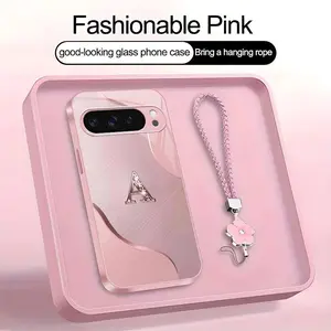 Wave Art 26 letter Phone Case, Suitable for [Google Pixel 9 Pro Xl] high-end women's, Lanyard a beautiful four-leaf clover lanyard is included🍀 952