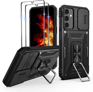 Samsung Galaxy A15 5G Case with Rotatable Kickstand, Slide Camera Cover, Heavy Duty Shockproof Protective Phone Cover with 2 Pack Screen Protectors, Durable Full Body Rugged Case for Galaxy A15 5G