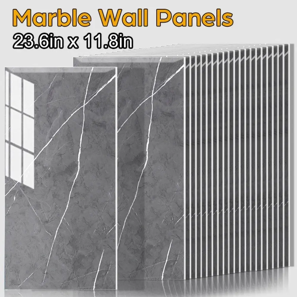 Luxury Gray Marble Look PVC Composite 3D Backsplash Wall Panels, 2.5mm 23.6"x11.8"(60cmx30cm) Self-Adhesive Vinyl Tiles, 20/40-60 Pcs Peel-and-Stick Moisture-Proof for Kitchen Counter, Bedroom Indoor Use