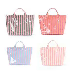 PacificPlex Large Striped Vinyl Tote Beach Pool Bag Waterproof Lightweight PVC fathersdaygiftideas