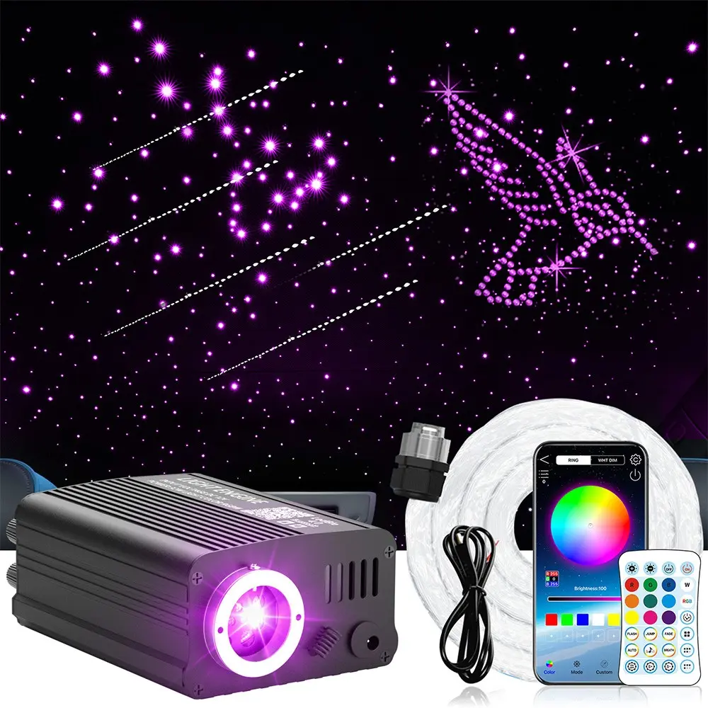 Twinkle Headliner Star Light Kit,750Pcs*0.03in*9.8ft Ceiling Fiber Optic Lights with Meteor Shooting Star Effect Music Mode RGBW Sound Activated for Car Roof Home Ceiling Led Multicolor