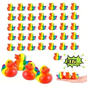 36pcs Rainbow Rubber Duck Mini Rubber Duckies Rainbow Party Decorations Toys for Rainbow Colorful Birthday Party Favors Toys Ornaments Lgbt Valentine's Day gifts