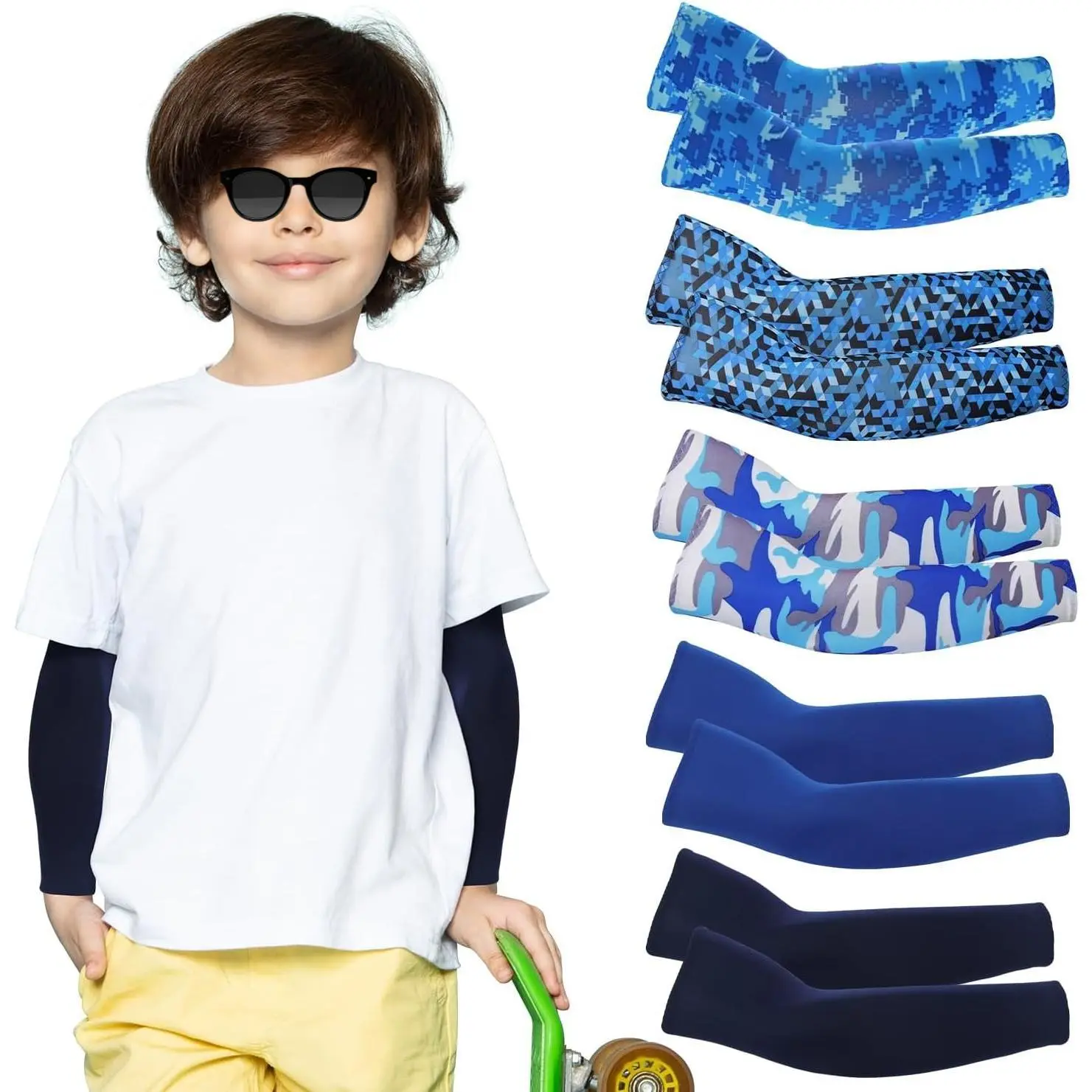 KF5-GCS002 Baseball Arm Sleeves for Kids 5 Pairs UV Sun Protection Cooling Compression Sleeves to Cover Arms for Boys Girls